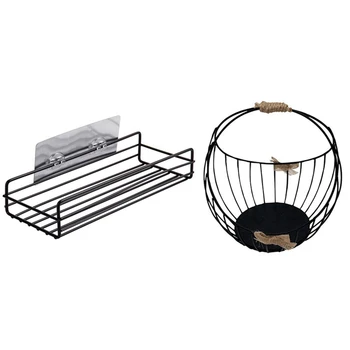 

Self-Adhesive Sundries Organizer Shower Shelf Basket with European Candle Holder Candlestick Wrought Iron Storage