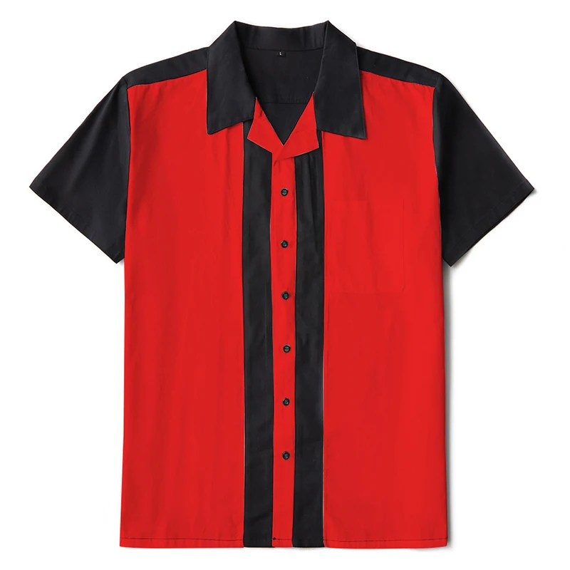 

Vertical Striped Rockabilly Shirt Men Retro Button-Down Dress Cotton Shirts Short Sleeve Hombre Bowling Men's Vintage Shirts