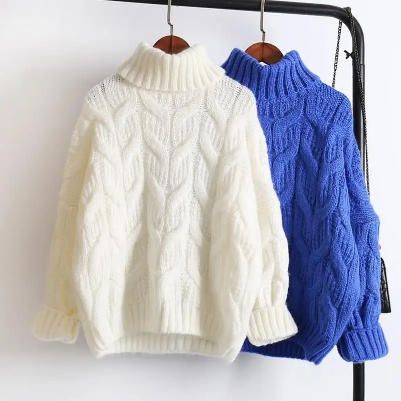 Женский белый свитер с высоким воротом, синий, желтый, толстый, свободный, короткий свитер,, теплый свитер, женские топы