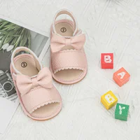 KIDSUN 2021 Summer New Arrival Baby Sandals Infant Girl Princess Cute Bow-knot Leather Rubber Sole Flat Toddler First Walkers 2