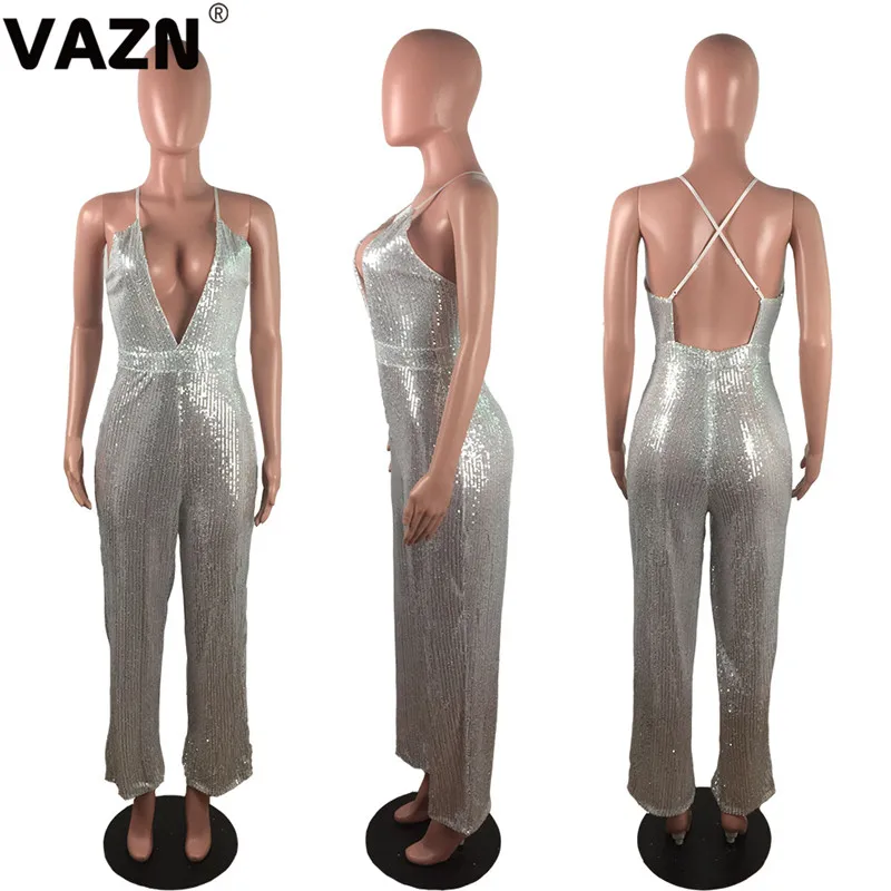 VAZN JLX8915 шикарный дизайн летний сексуальный женский белый junmpsuit с глубоким v-образным вырезом без черных сливеров комбинезон светильник сексуальный клубный комбинезон