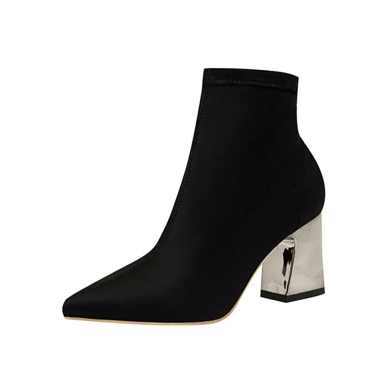 EilyKen/высококачественные ботильоны с острым носком на высоком каблуке; Офисная Женская обувь; зимняя женская теплая короткая плюшевая обувь на квадратном каблуке