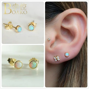 

Fire Opal Earrings For Women Gold Small Ear Bone Earrings Girl Australian Gem Stone Stud Earrings Cartilage aretes Z5