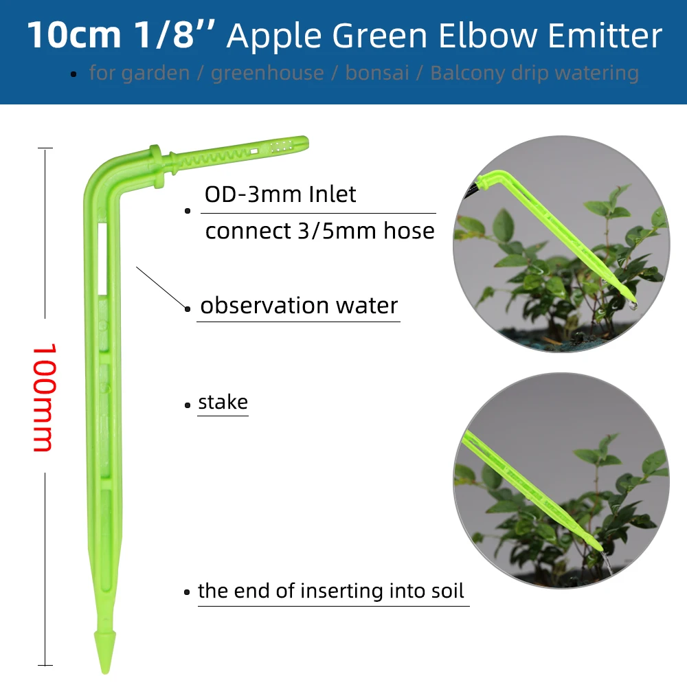 50PCS Greenhouse Green Bend Arrow Dripper Micro Drip Emitters Irrigation Kit for 3/5mm Hose Garden Watering Saving Micro Dripper