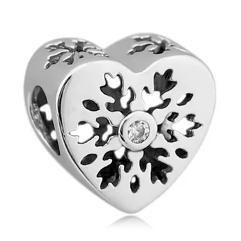 

New 925 Sterling Silver Bead Charm Openwork Snowflake Love Heart With Crystal Beads Fit Bracelet Bangle Diy Jewelry