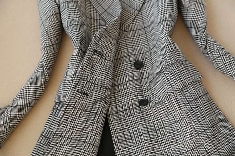Модный костюм с юбкой в клетку для женщин, высококачественный приталенный двубортный костюм для отдыха, офисный женский клетчатый пиджак+ юбка, Женский комплект