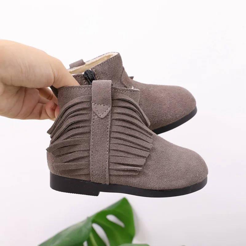 POSH DREAM Pink Winter Fashion Rubber Boots For Girls Tassels Kids Snow Boots Children Knee-high Warm Cotton Soft Back-tied