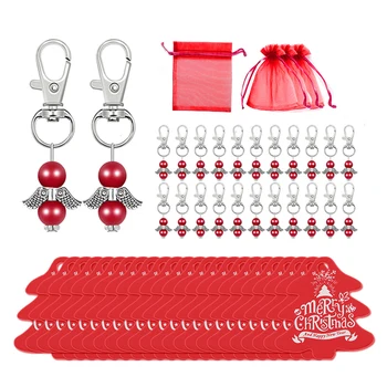 

72pcs Red Merry Christmas Tags Angel Keychain Candy Gift Bag Sets Christmas Tree Ornaments for Natal Navidad Party Home Decor