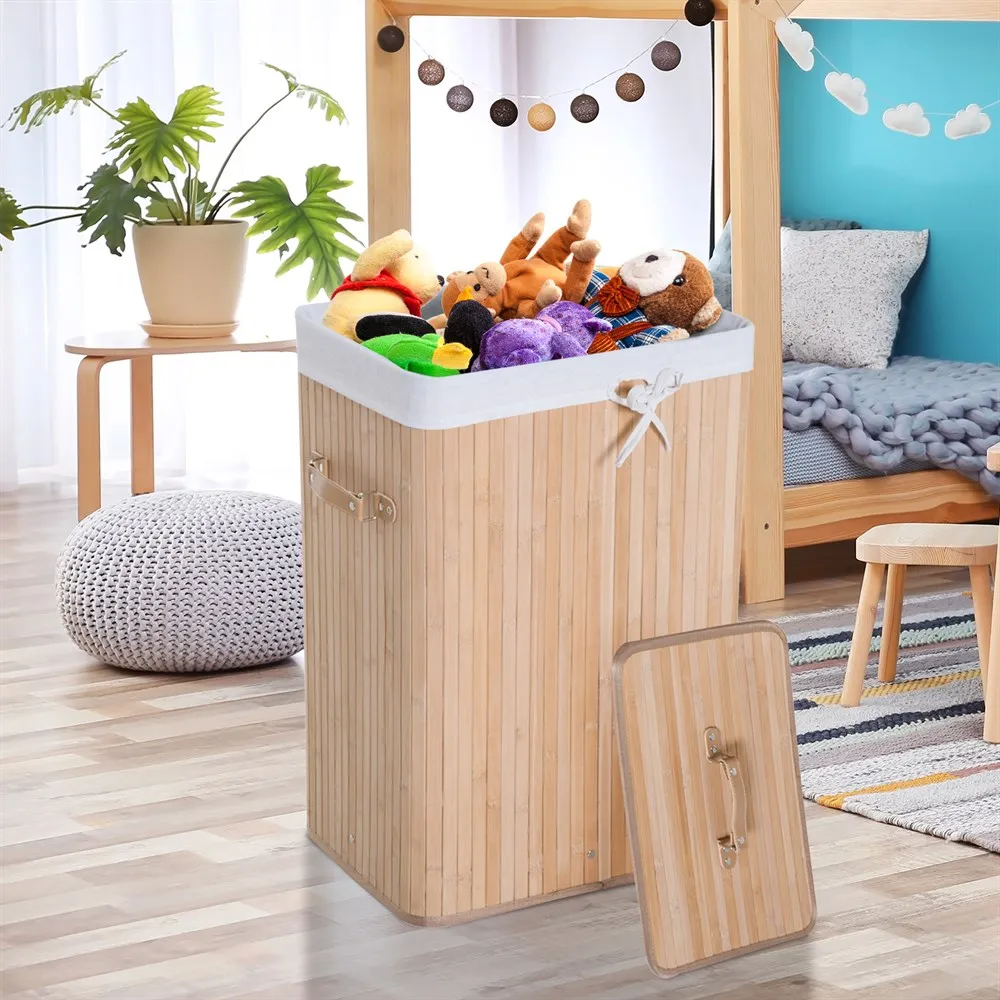 HomCom® Cesto para Ropa Sucia Plegable con Tapa Cubo para Colada Cesta de  Lavandería Rectangular Bambú 70L con Asas 40x30x60cm Marrón