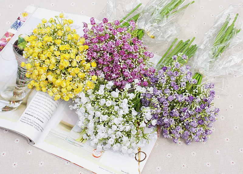 NewColorful gypsophila artificial flowers long stem fake flowers bouquet babys breath silk flowers wedding party home decoration