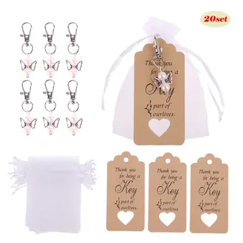 

20pcs/set Key Chain Keyring Kraft Paper Tags Card Candy Bags Wedding Souvenirs for Xmas Party Home Decoration memorable gift