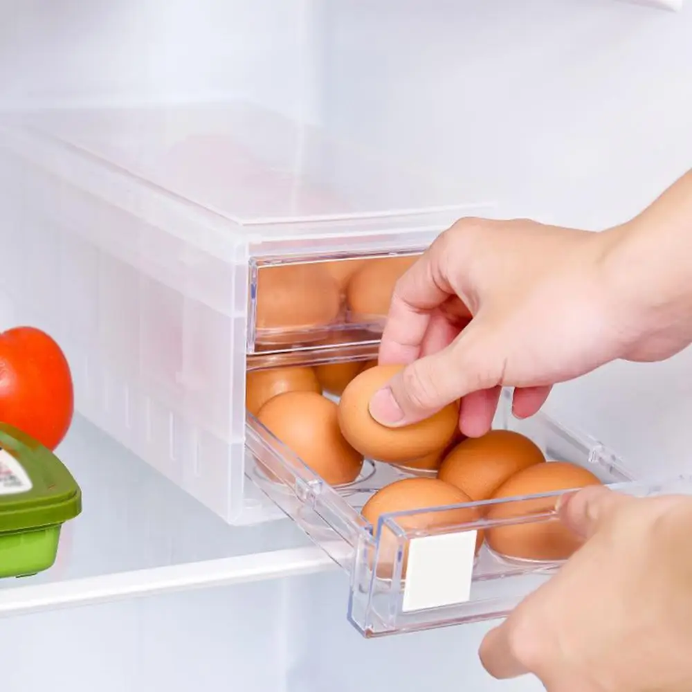 

24-Grid Egg Storage Rack Double-Layer Japanese Anti-Collision With Lid And Drawer Superimposed Kitchen Refrigerator Storage Box