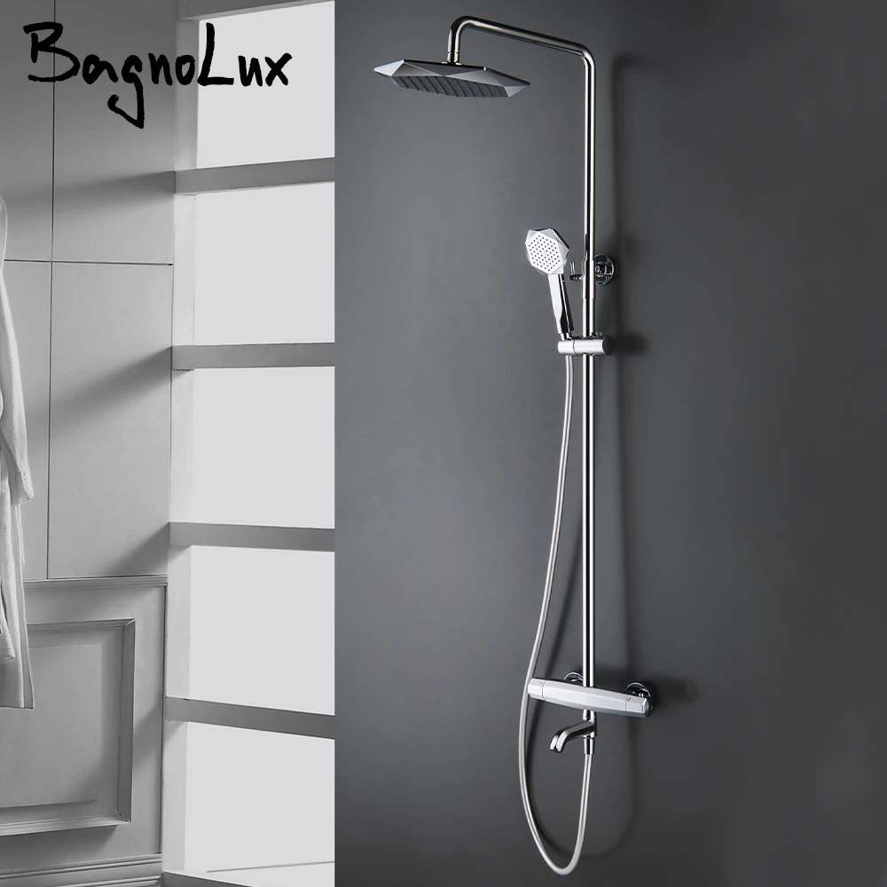 

Thermostatic Three Functions Chrome Brass Bathtub Diverter Mixer Tap Multifunction Hand Held Shower Head Bathroom Faucet