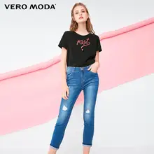 Vero Moda Новое поступление женские потертые манжеты закатывающиеся облегающие 96% хлопковые укороченные джинсы | 318349537