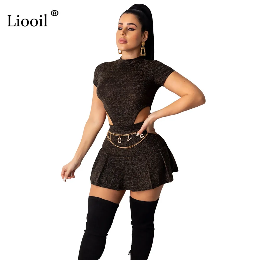 Liooil комплект одежды из двух предметов, сексуальное облегающее мини-платье для женщин с длинным рукавом и круглым вырезом, высокая талия, вечерние облегающие платья для ночного клуба
