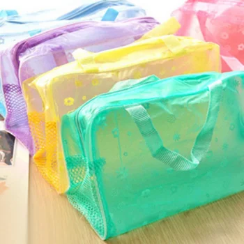 

1PC Hot Sale Make Up Organizer Bag Toiletry Bathing Storage Bag Women Waterproof Transparent Floral Travel Cosmetic Bag