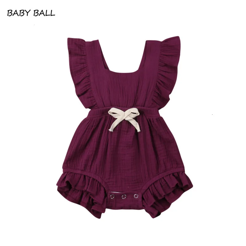 Newborn Baby Girls Ruche Plain Colour Terugkruisen Romper Jumpsuit Outfits Sunsuit Baby Clothing