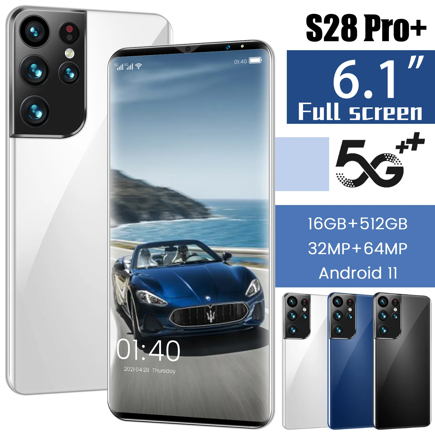 S28 Pro + смартфон с 5 5-дюймовым дисплеем процессором MT6889 6 1 мАч ОЗУ 16 ГБ ПЗУ 6000 64 мп 4G |