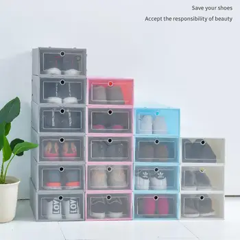 

6PCS Shoe Boxes Stackable Box Storage Clear Plastic Shoe Organizer Space Saving Modern Shoebox Shoes Display Case