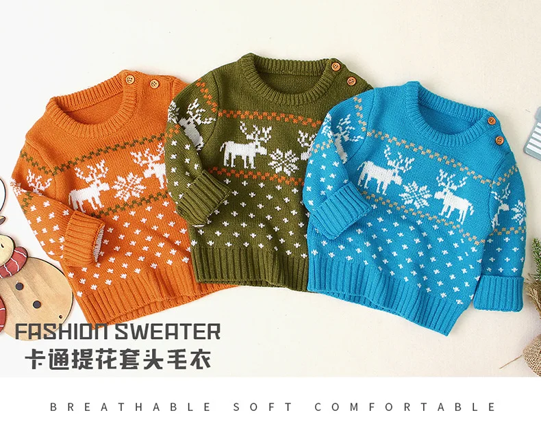 Christmas Elk Sweater Newborn Baby Boy Girl Winter Clothes Warm Wool Pullover Breathrable Soft Comfortable Knit Tops 0-18M