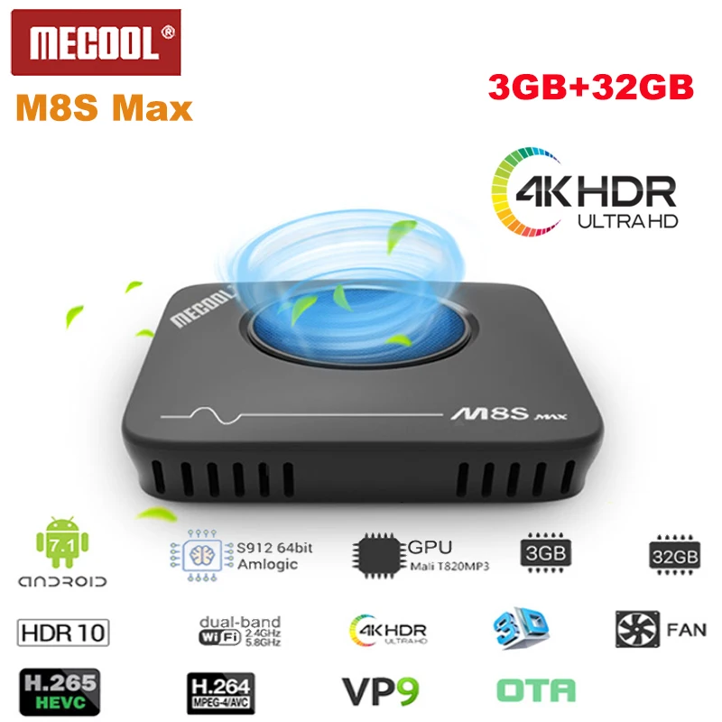 Original MECOOL M8S Max TV Box Android 7.1 Amlogic S912 3GB RAM 32GB ROM 2.4G+5.8G WiFi BT4.0 100Mb