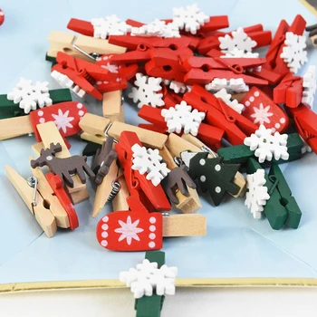 

10/20Pcs Christmas Wooden Clip Creativity Snowflake Green Red Clothespin Craft Clips DIY Photo Clip Home Party Decor Pendant