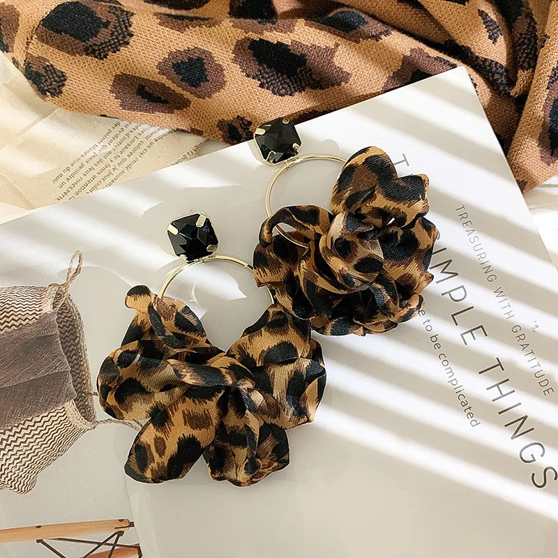 

FYUAN Fashion Leopard Cloth Drop Earrings for Women Bohemia Oversize Dangle Earrings Statement Earrings Party Jewelry Gifts