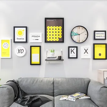 

Living Room Decor Hanging Painting Set Modern Nordic Simple Restaurant Wall Photo Frame Sofa Background Clock Shelf Geometr L