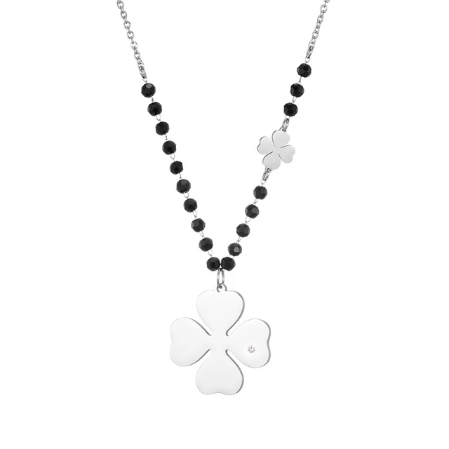 2021 Clover Pendant Necklace for Women Black Crystal Chain Stainless Steel Necklace Heart Choker Jewelry Gifts for New Year 2022 clover