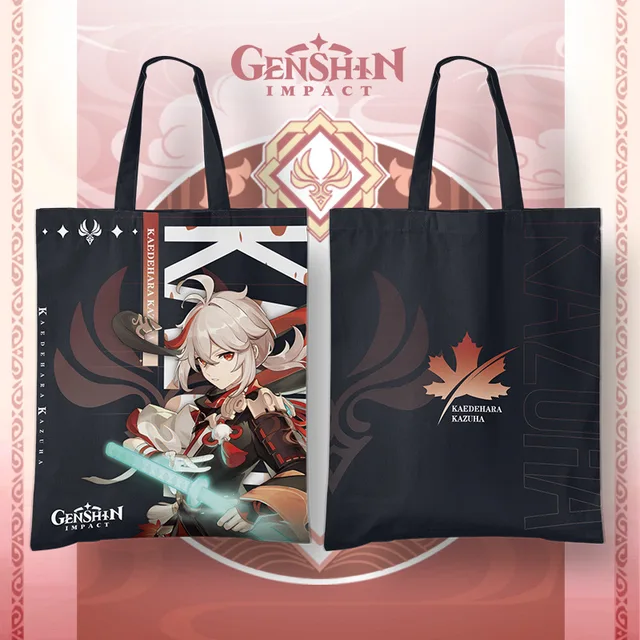 Genshin Impact Anime Cosplay Baal Kazuha Canvas Tote Bag Zhongli Yoimiya Xiao Ayaka Ganyu Hu Tao Klee Kids Collection Gifts Kazuha