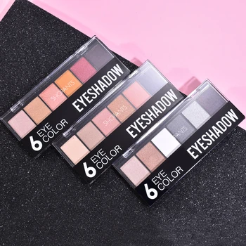 

Glitter Eyeshadow Palette 6 color Smokey Shimmer Smooth Eye Shadow Pallete Creamy Powder Makeup Sombra