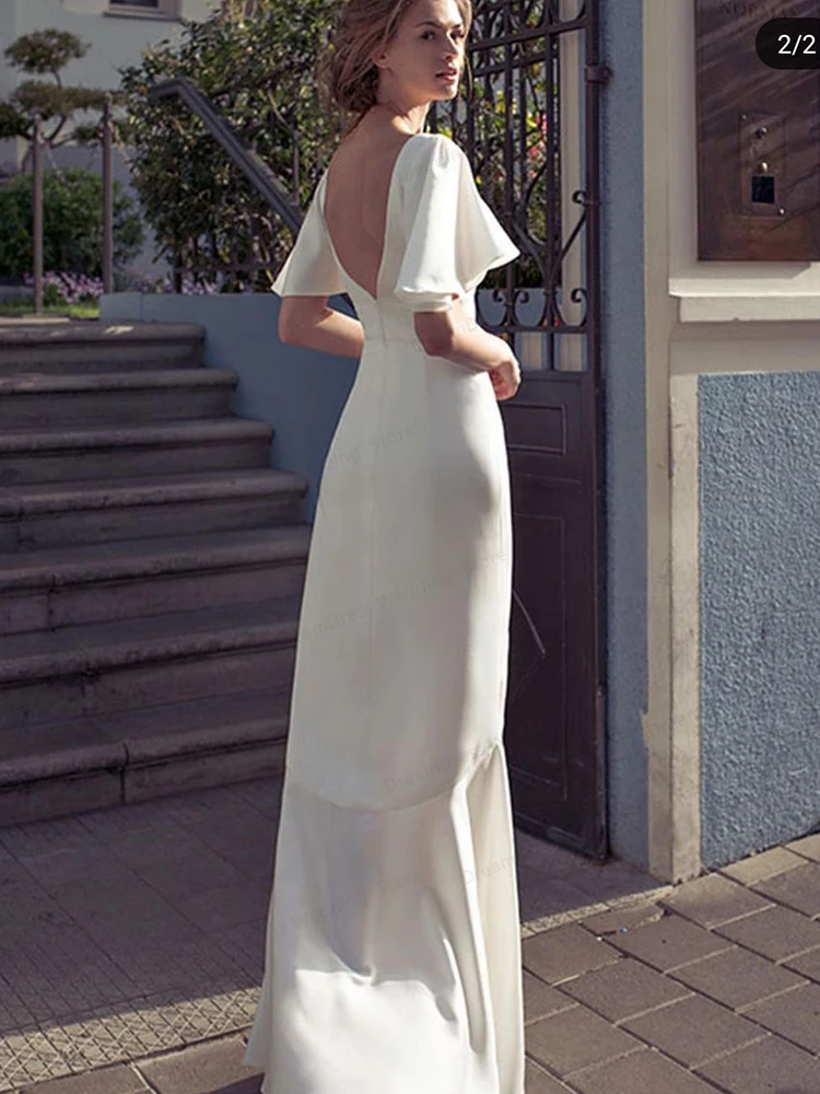 Vestido De novia femenino De gasa con Espalda descubierta, cuello en V sencillo con traje De boda, manga corta, estilo bohemio, hecho a medida