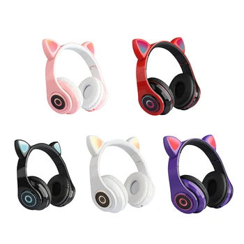 

Bluetooth Headphones Wireless Over Ear Cat Ear Headphones with LED Light Foldable Volume Control