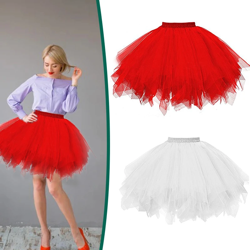 Adult Women Tulle Tutu Skirt Fancy Dress Ballet Costume Dance Wear Petticoat Red 