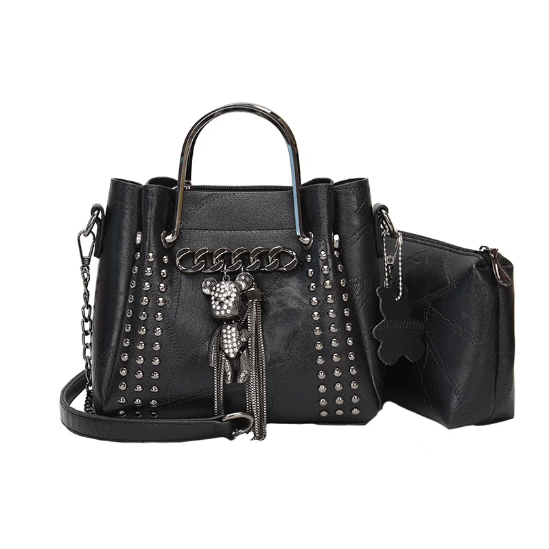 Gykaeo, роскошные сумки, женские сумки, дизайнерские композитные сумки через плечо, женские кожаные сумки, женские маленькие сумки-тоут с заклепками - Цвет: Черный