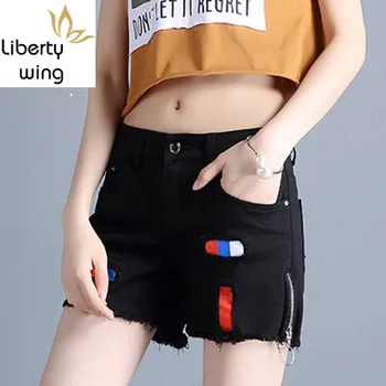 

Summer Clothes Korean Fashion Women's Shorts Casual Slim Fit Distressed Jeans Woman Trouser Straight Black Short For Femme