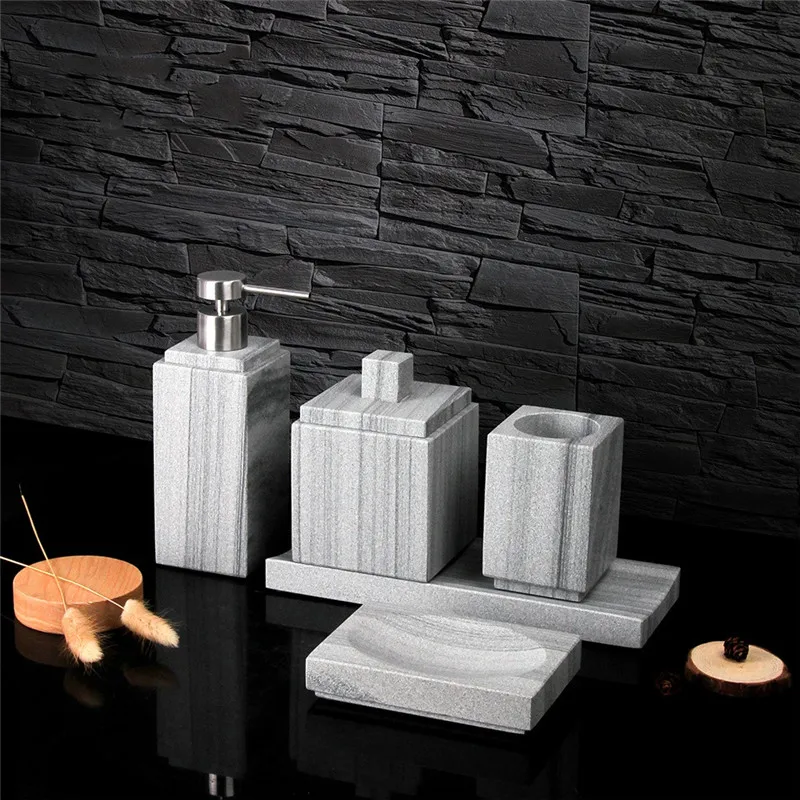 

Bathroom Set Marble Pump Soap Dispenser Dish Couple Cups Tissue Box Toothbrush Holder Tray Wedding Gifts Presents Sanitary Ware