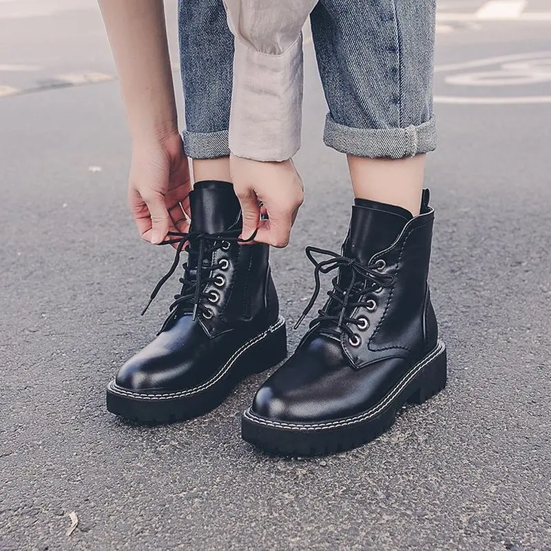 Botines de invierno botas de cuero Pu para mujer botas de tobillo de moda  Zapatos de trabajo negro punta redonda zapatos de mujer botas negras para  mujer| | - AliExpress