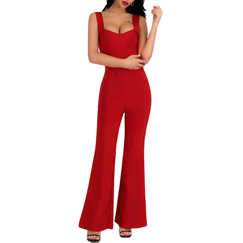 

INDRESSME 2019 New Sexy Straps Sleeveless Backless Wide Legs Pants With Slit Party Jumpsuit One-piece Outfit