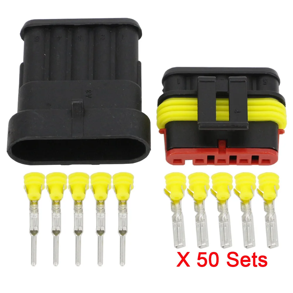 50 Sets 5 Pin AMP 1.5 ConnectorsDJ7051-1.5-11/21 Waterproof Electrical Wire Plug Male and Female 20-16AWG Automobile Connector