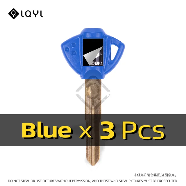 3Pcs Motorcycle Key Uncut Blank Replacement Keys For Suzuki GSX600F GSR750 GSX750F GSXR600 GSXR750 GSXR1000 GSXR1300 SV650 GSX-R 3 PCS Blue S