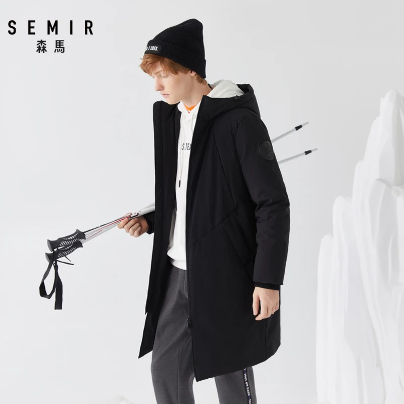 SEMIR толстый зимний мужской пуховик брендовая одежда с капюшоном черный серый длинный теплый белый утиный пух пальто мужские пальто