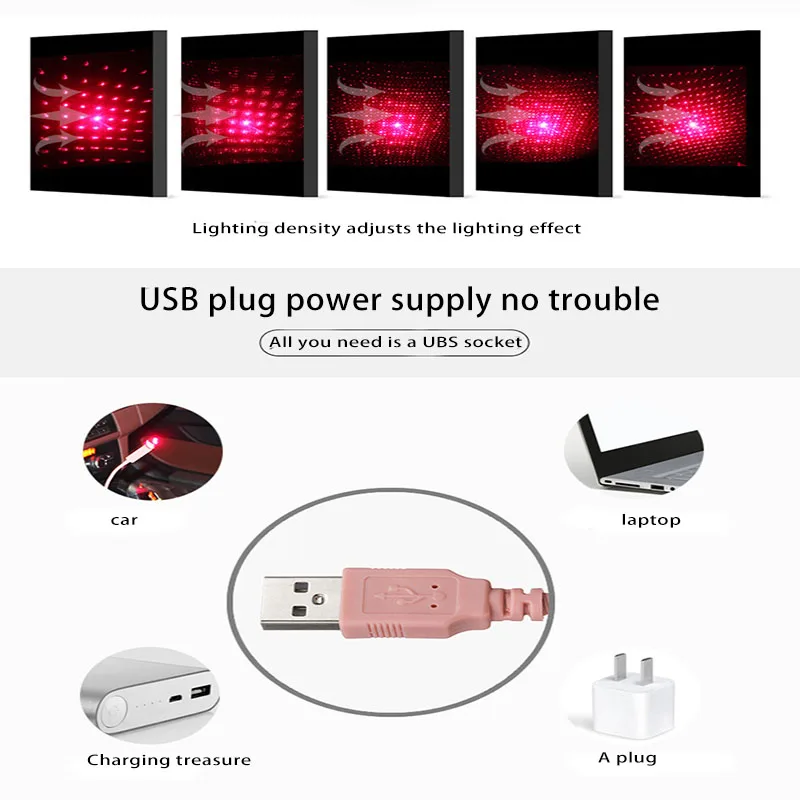 AOZBZ Universal Night Lights Mini LED Car Roof Decoration Projection Starlight USB Car Interior Cei - 4000152323613