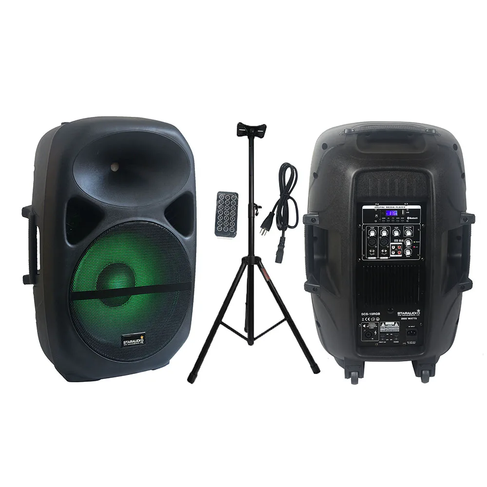 

STARAUDIO 2500W 15" DJ Active Powered PA Bluetooth Speaker System W/RGB Light Party Stage Karaoke Audio Speaker Stand SCS-15RGB