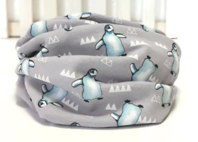 penguin grey Хлопковый Детский шарф с цветочным принтом и животным принтом; Детский Теплый шейный платок с капюшоном и воротником для мальчиков и девочек - Цвет: penguin grey