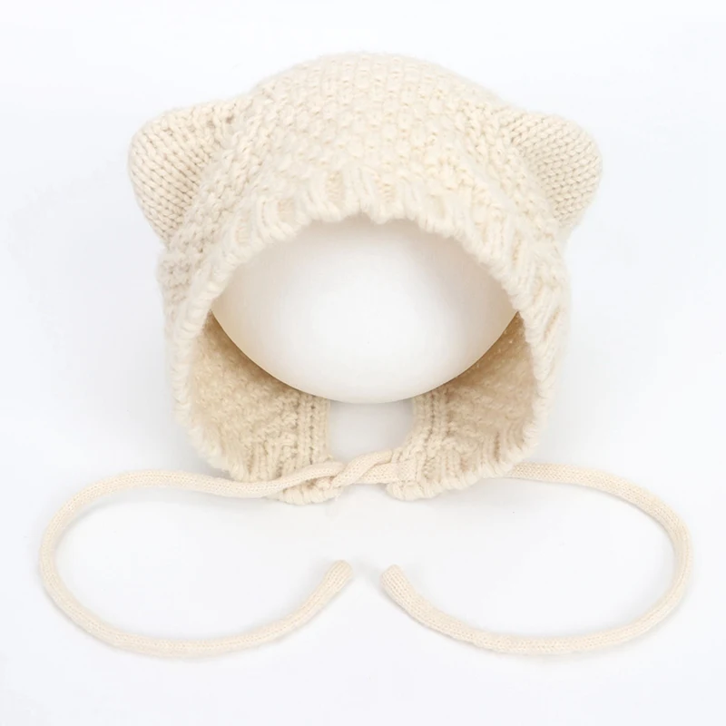 1-4Y Kids Hat Children Winter Hats For Girls Boy Cotton Thick Warm Knitted Ears Beanie Cap - Color: HT3658BG
