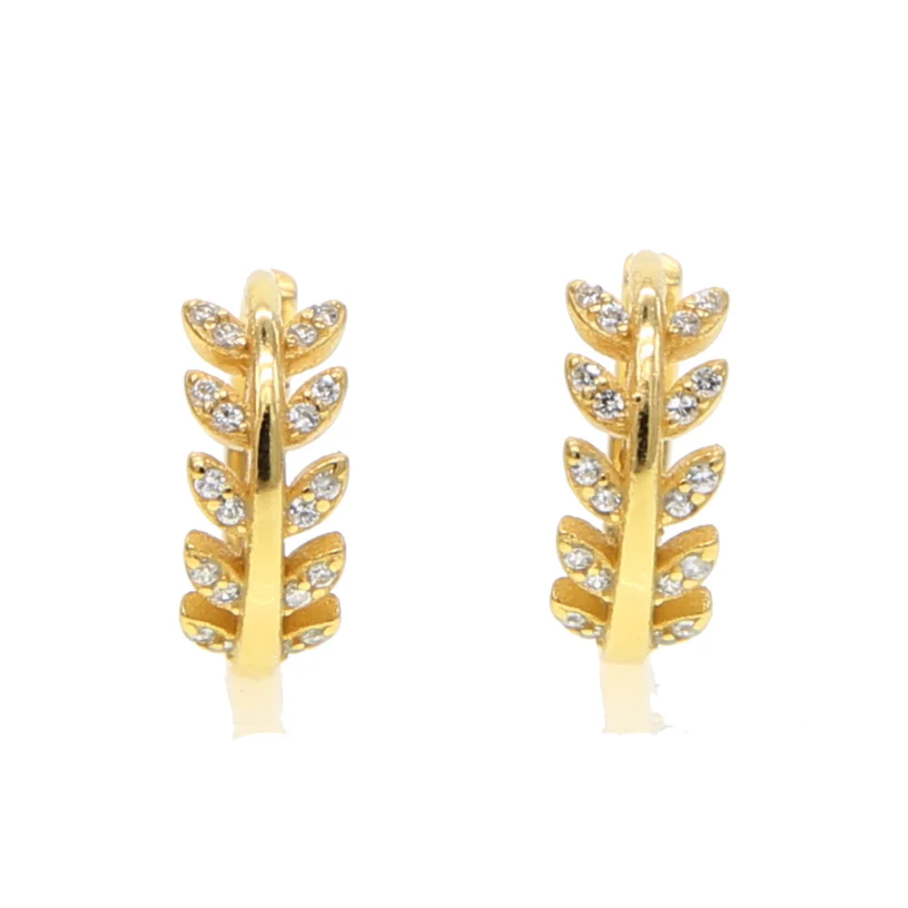 Женские серьги из серебра 100% пробы простые с листьями микрозакрепкой и фианитом