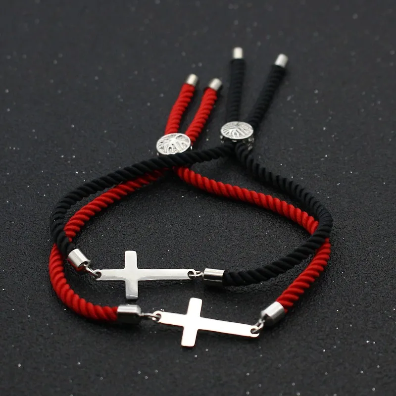 Cute Bear Stainless Steel Cross Couples Bracelet & Bangles Simple Adjustable Rope Bracelets For Women Men Friendship Jewelry