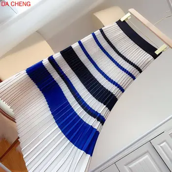 

Spring and Summer New High Waist Contrasting Color Pleated A- Line Medium-Length Pleated Skirt Upe Faldas Falda Saia Women