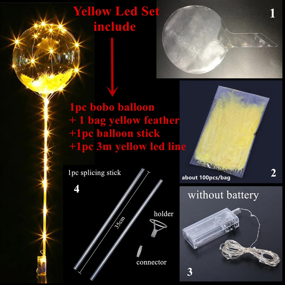 Светодиодный шар Bobo DIY, светящийся баллон гелия, детская игрушка в подарок, детский светодиодный шар для дня рождения, свадьбы, свадьбы, душа, рождественские украшения - Цвет: yellow set